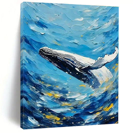 Blue Sea Whale Oil Art for Coastal Home Living Rooms & Beach House Guest Suites DLZ0292
