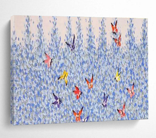 Colorful Butterflies & Blue Flowers Art for Cozy Garden - Themed Café DLZ3043
