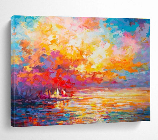 Vivid Sunset Lake View Abstract Art for Cozy Living Room DLZ2793