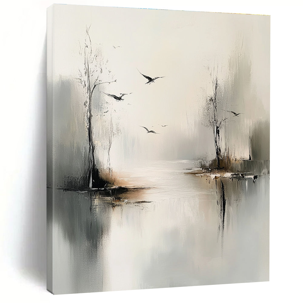 Misty River with Birds for Zen - Inspired Bedroom & Nature - Themed Lounge STSC351