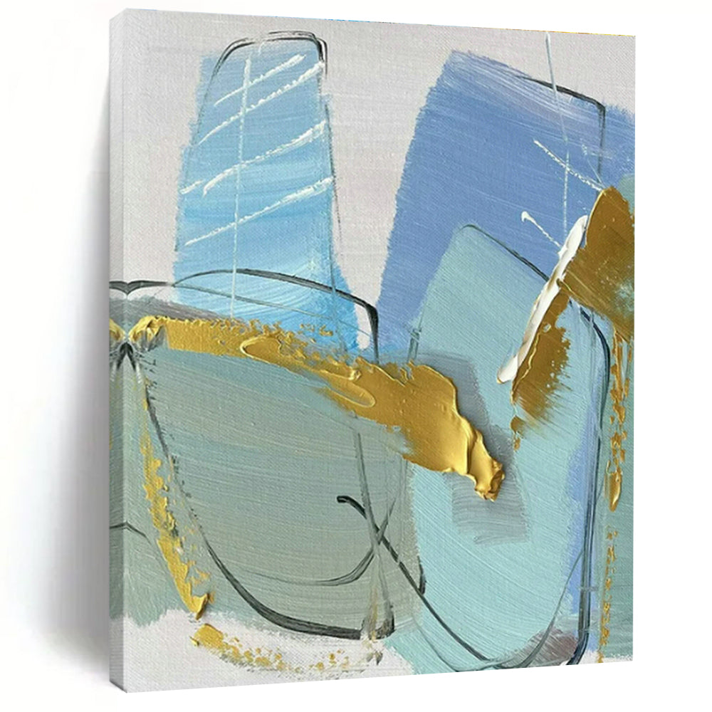 Blue - Gold Abstract Art for Beachfront Villa Living Room & High - End Boutique DLZ1678