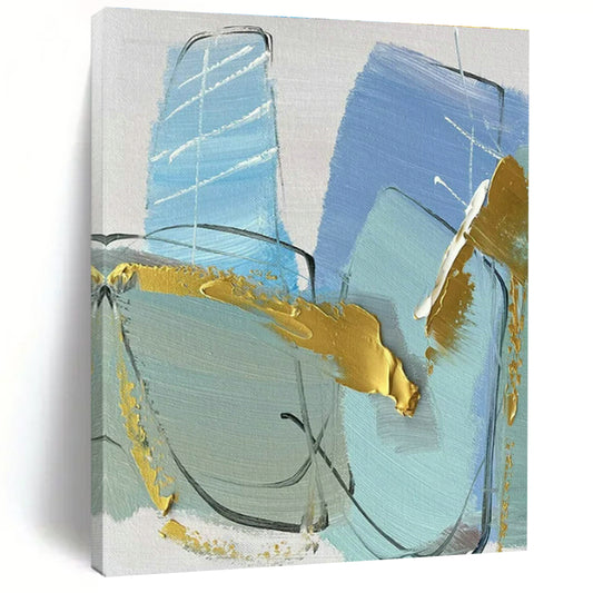 Blue - Gold Abstract Art for Beachfront Villa Living Room & High - End Boutique DLZ1678