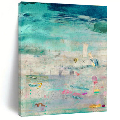 Teal - Green Collage Art for Coastal Home Office Nooks DLZ0133