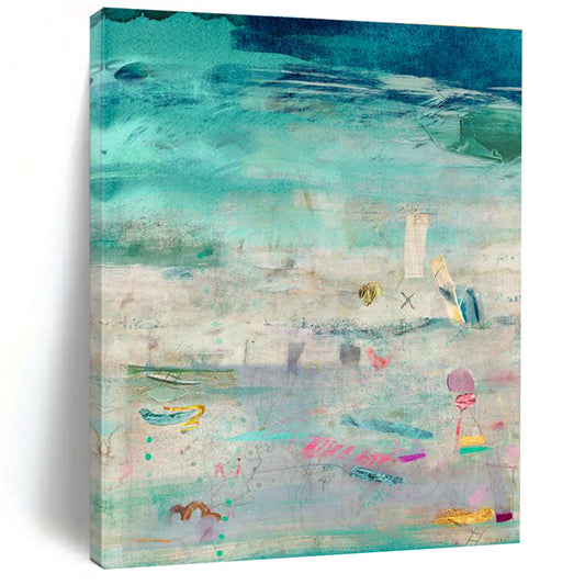 Teal - Green Collage Art for Coastal Home Office Nooks DLZ0133