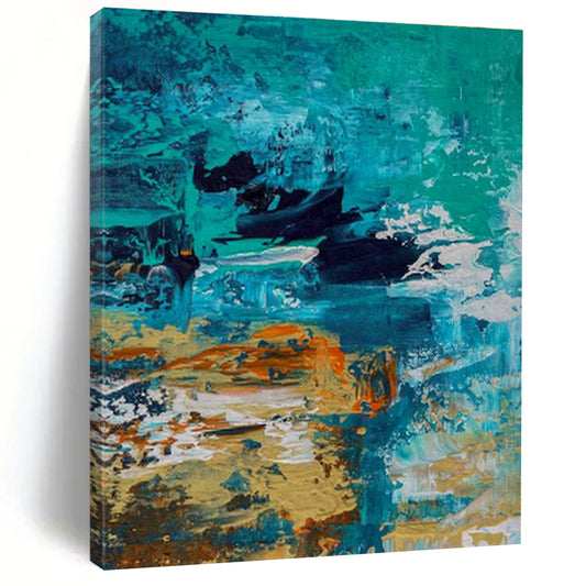 Blue - Orange Abstract Art for Coastal Home Living Room Walls DLZ0035