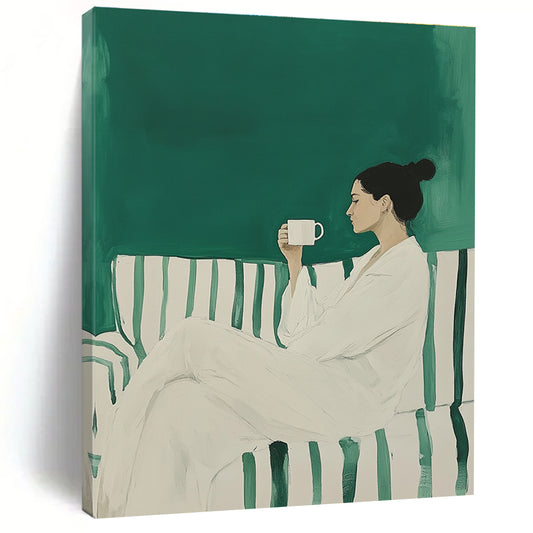 Woman with Coffee Minimalist Portrait Art for Cozy Home Living Room & Relaxing Home Café STSC1494