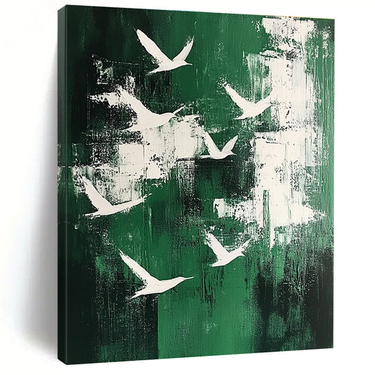 White Birds on Green with Patches for Bohemian - Style Home Office & Cozy Garden - View Nook STSC363