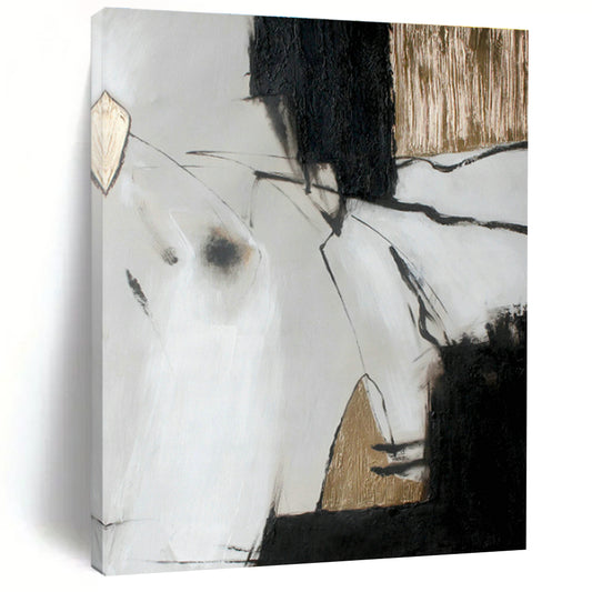 Black, White, and Gold Abstract Art for Luxury Hotel Lobby & High - End Jewelry Store DLZ1012