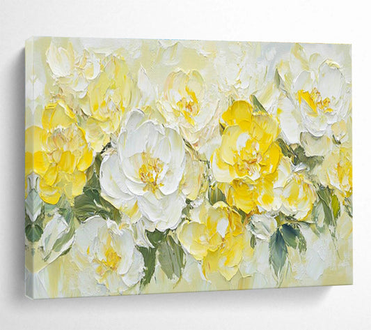 Impasto Yellow - White Flower Bouquet Art for Cheerful Breakfast Nooks DLZ3080