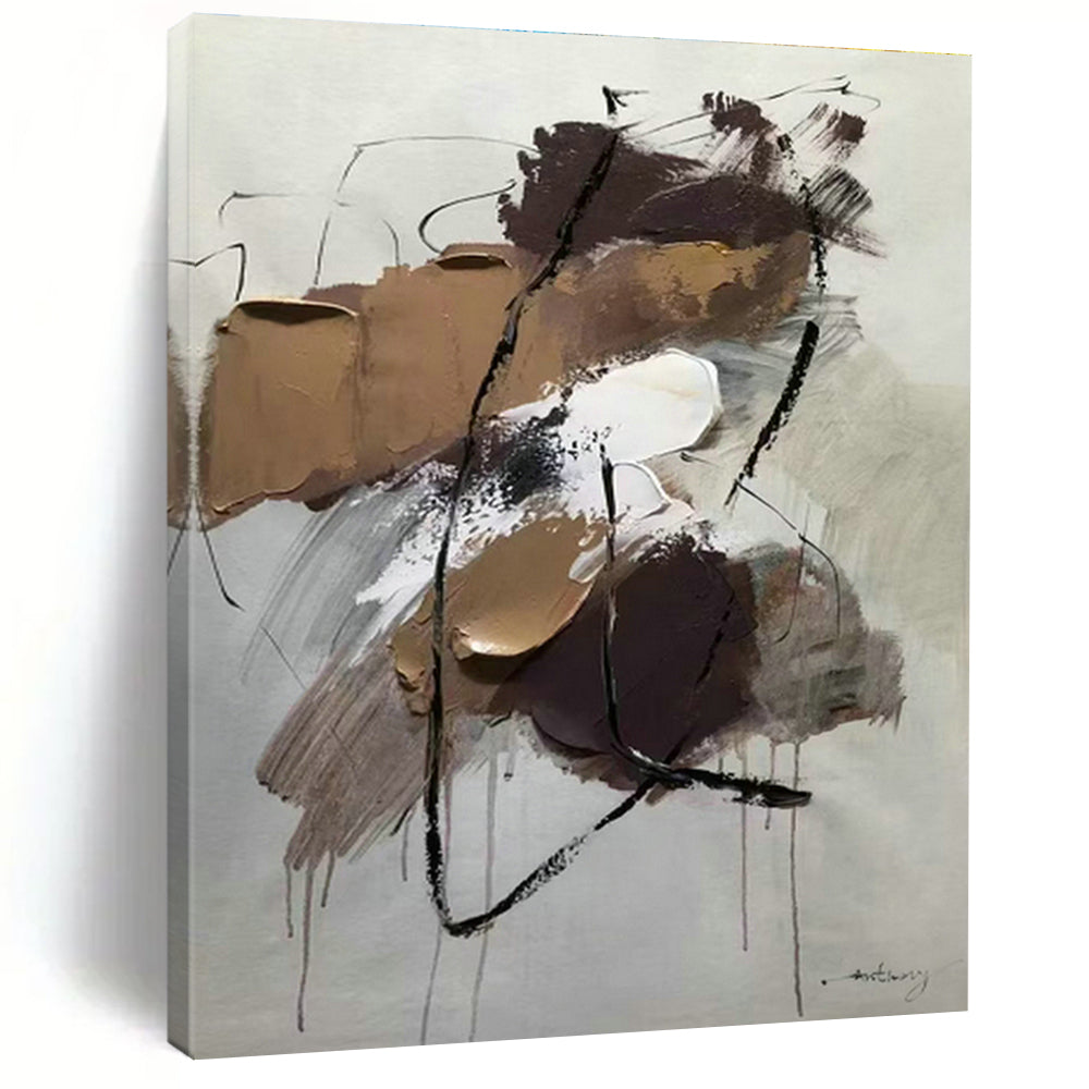 Brown - Black Line Abstract Art for Industrial - style Loft & Art Studio Break Area DLZ0786