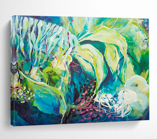 Blue - Green Plant Abstract Art for Nature - Themed Bathrooms DLZ2439