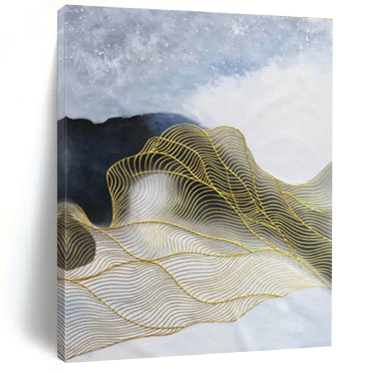 White - Blue with Gold Waves Abstract for Spa & Luxury Home DLZ0574