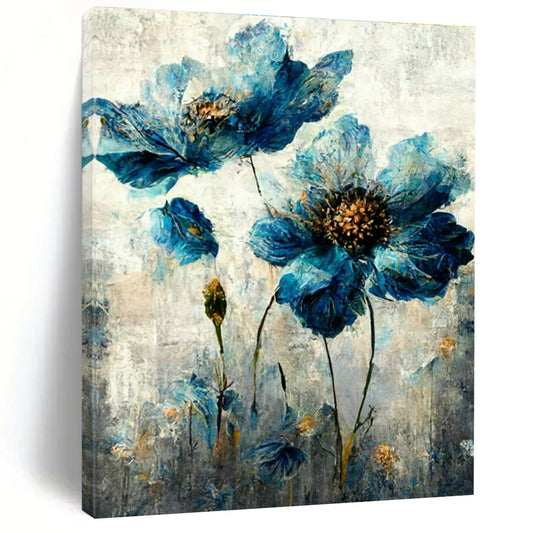 Blue Floral Oil Painting for Elegant Bedroom & Floral - Themed Café DLZ1820
