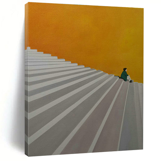 Figure on Stairs Art for Thoughtful Reading Nook & Modern Entryway DLZ0867
