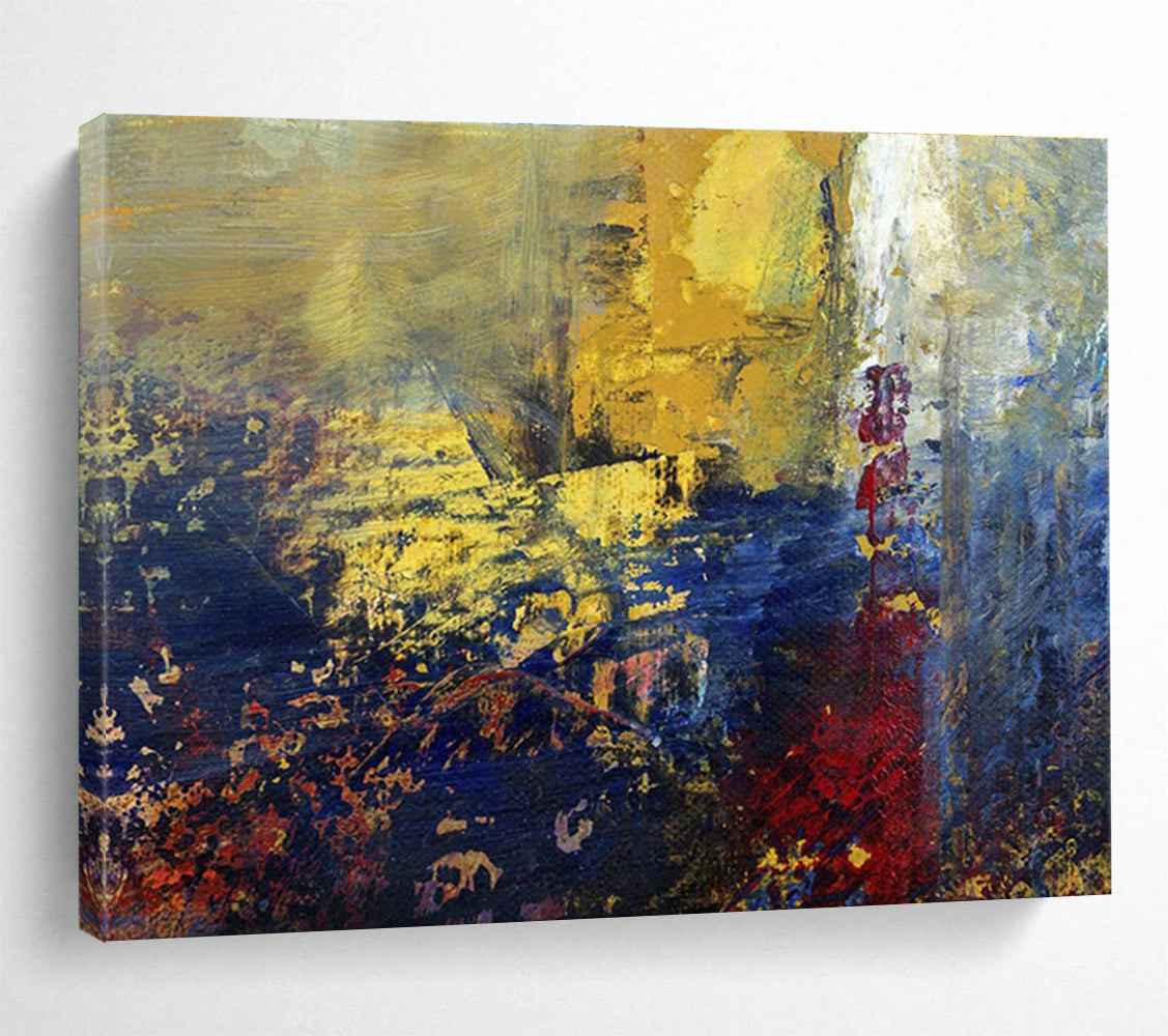Gold - Blue Abstract Art for Luxury Hotel Suite Living Areas DLZ2577