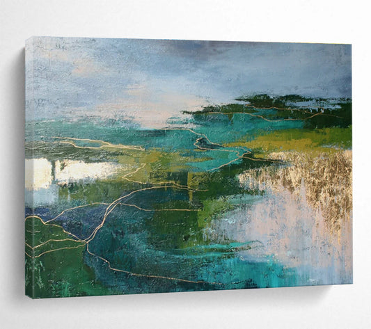 Green - Gold Abstract Landscape Art for Nature - Inspired Den DLZ2889