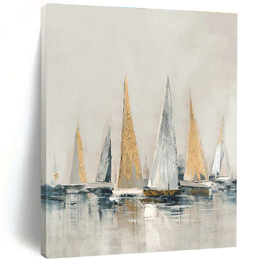 Gold - Accented Sailboat Art for Nautical Club Lounge & Coastal Hotel Lobby DLZ1423