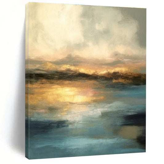 Gold - Blue Water Reflection Abstract Art for Living Room & Bedroom DLZ0446