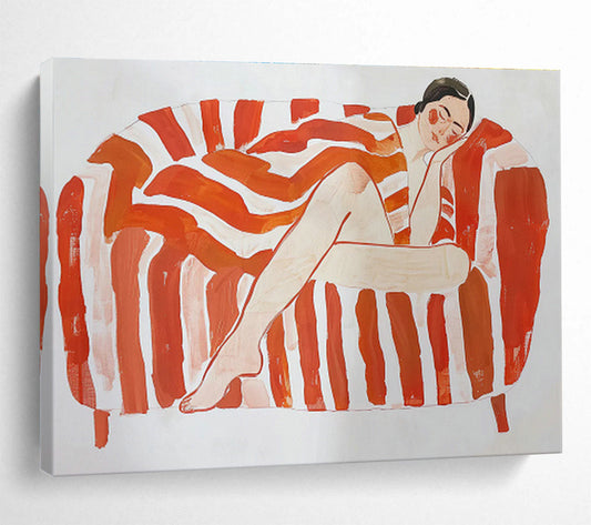 Orange - Stripe Sofa Resting Figure Art for Mid - Century Modern Living Rooms DLZ2610