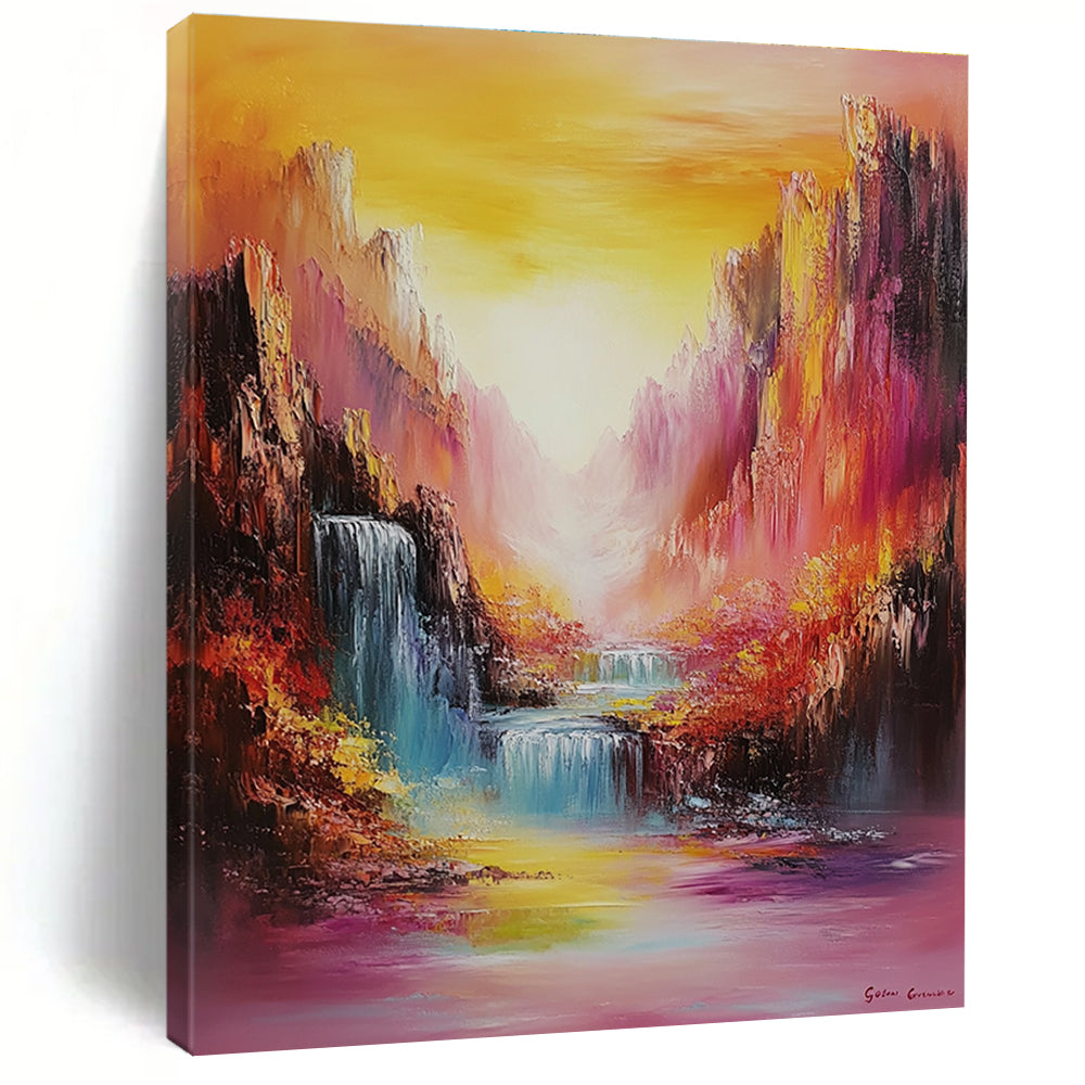 Colorful Mountain Waterfall Art for Adventure - Themed Hotel Lobby & Nature - Inspired Spa STSC1374