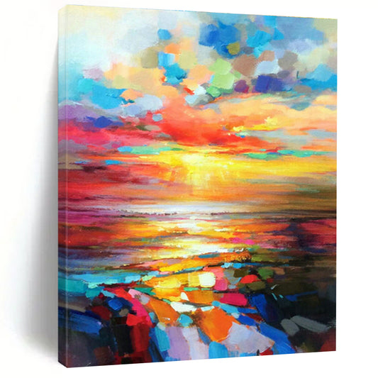 Vibrant Sunset Sea Oil Painting for Beachfront Resort & Nautical - Themed Restaurant DLZ1071