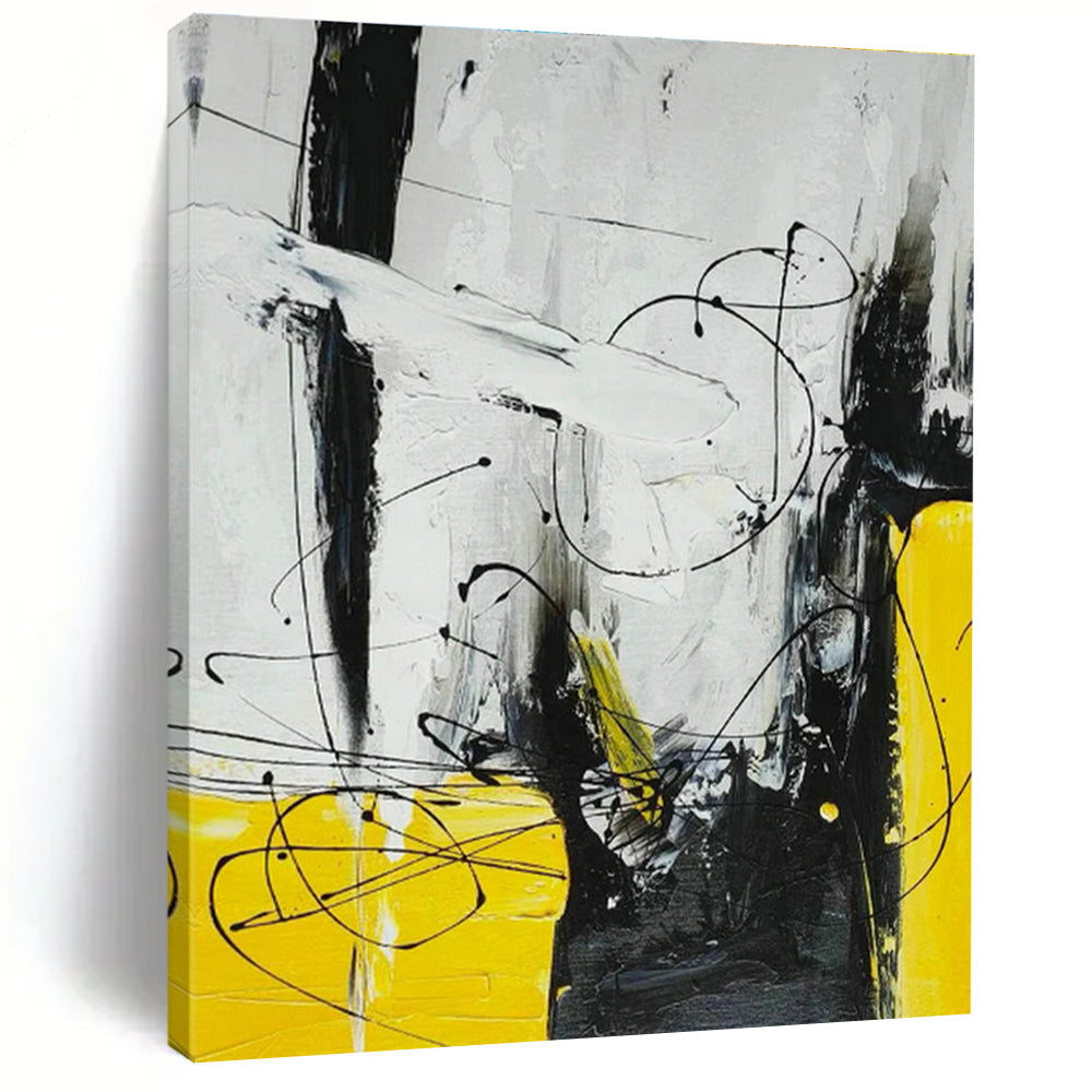 Yellow - Black Line Abstract Art for Living Room & Bedroom DLZ0497