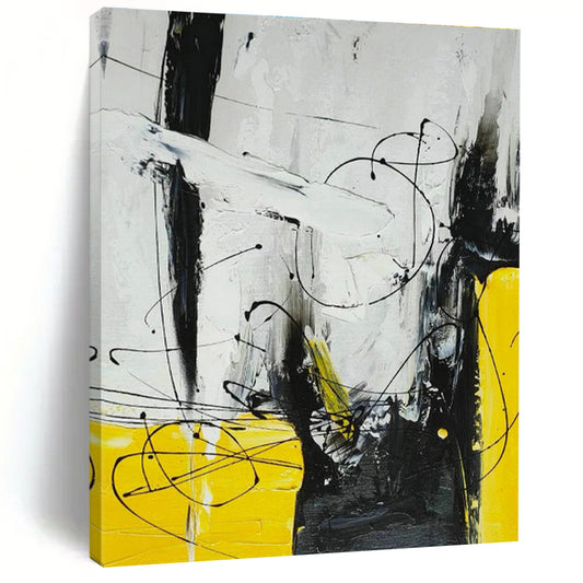 Yellow - Black Line Abstract Art for Living Room & Bedroom DLZ0497