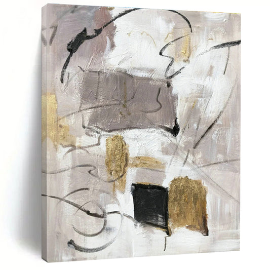 Gray - Gold Abstract Painting for Modern Minimalist Office & Luxury Hotel Suite DLZ1292