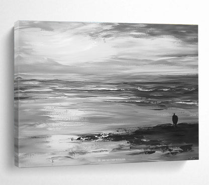 Solitary Figure by the Sea Art for Beach House & Meditation Space SC015
