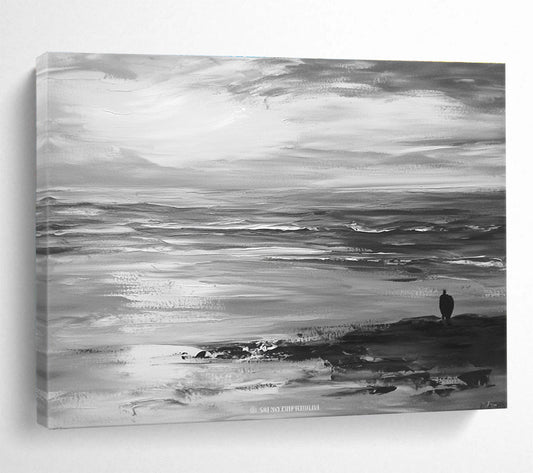 Solitary Figure by the Sea Art for Beach House & Meditation Space SC015