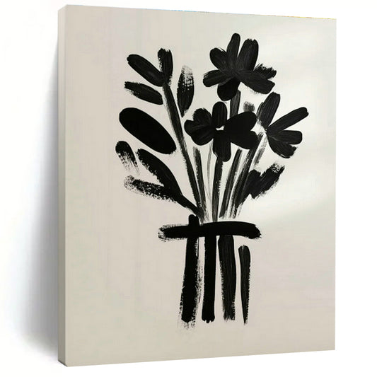 Black Floral Bouquet Art for Modern Minimalist Home & Monochrome Café DLZ0691