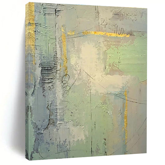 Light Green Abstract Art with Gold Patterns for Sunroom & Cafe DLZ0566