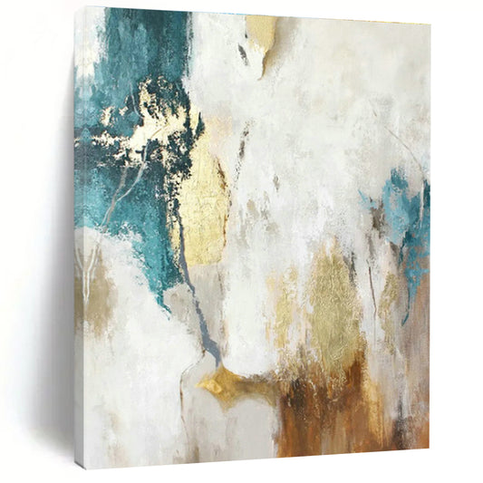 White & Gold Abstract Texture Art for Coastal Villa Bedroom & High - End Spa DLZ1021