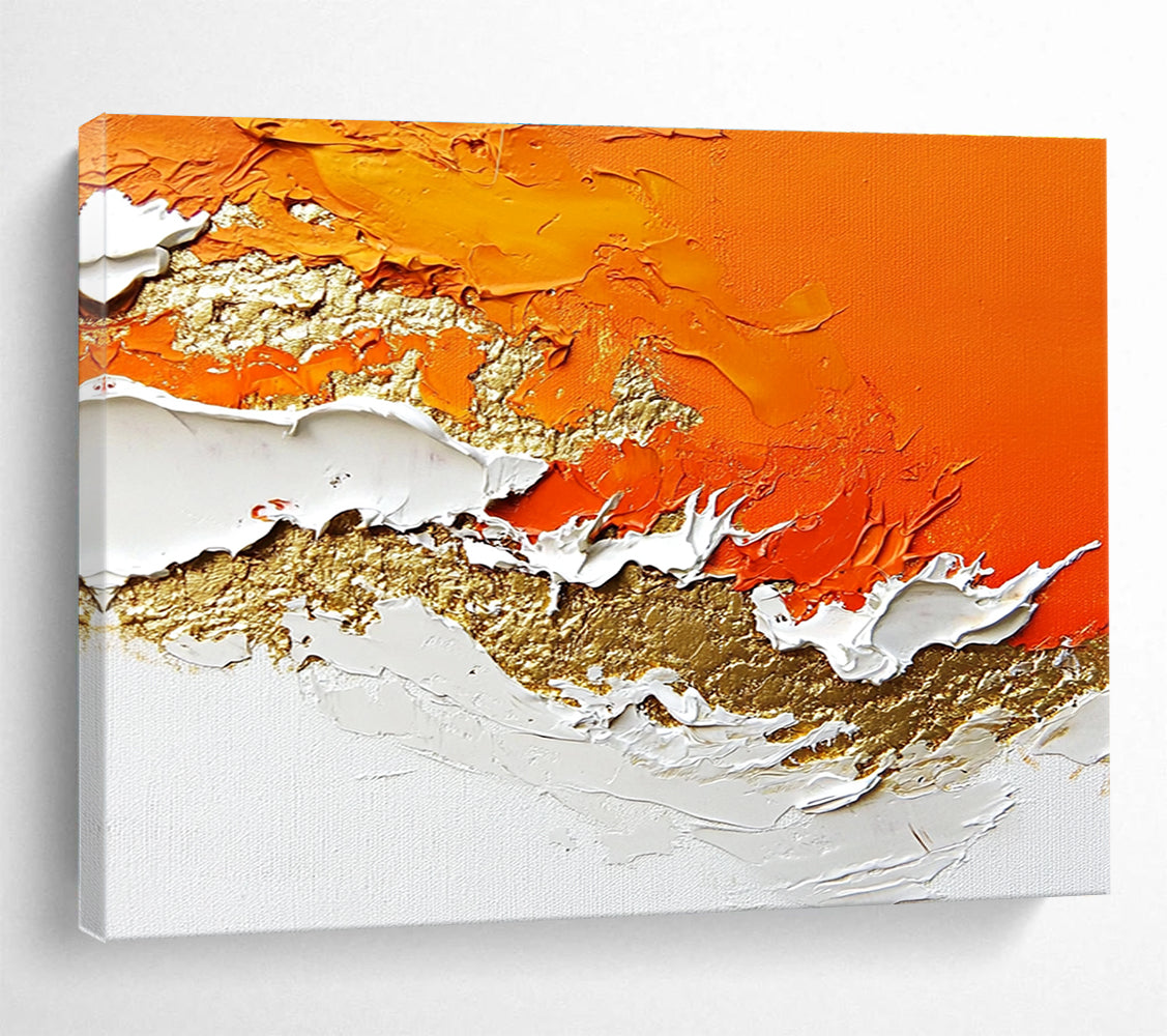 Textured Orange, White & Gold Art for High - End Restaurant & Glamorous Home Bar SC325