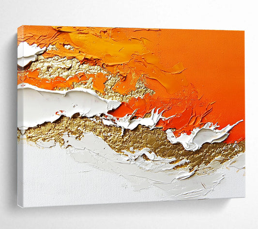 Textured Orange, White & Gold Art for High - End Restaurant & Glamorous Home Bar SC325