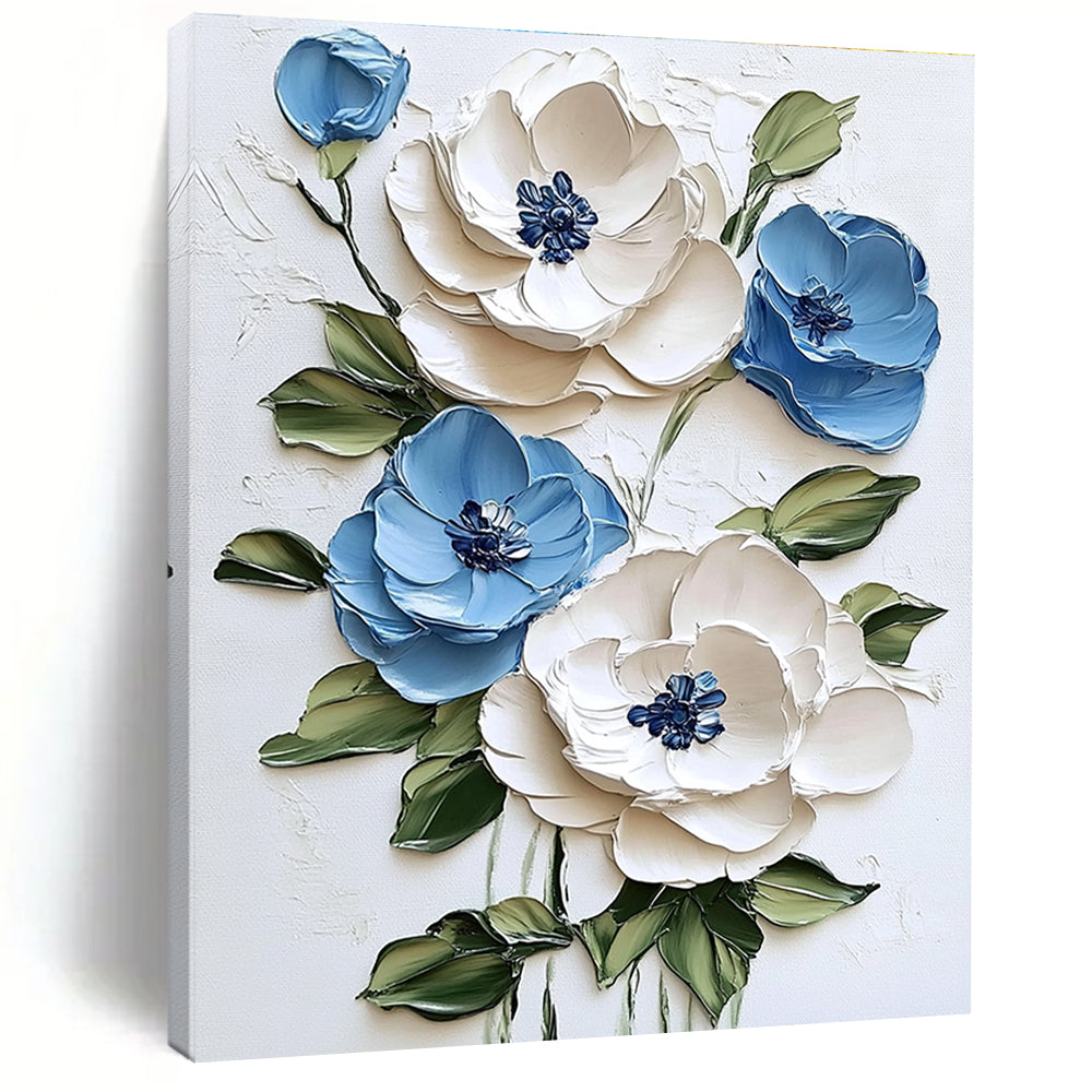 3D Blue and White Flowers Floral Art for Cottage - Style Bedroom & Garden - Themed Café STSC1471