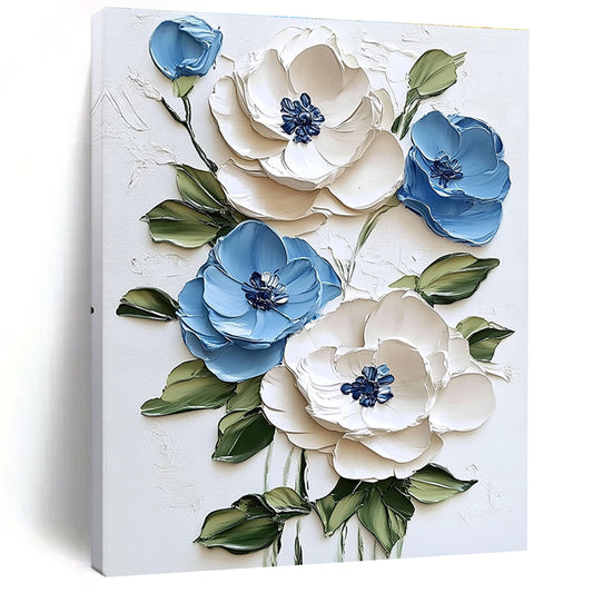 3D Blue and White Flowers Floral Art for Cottage - Style Bedroom & Garden - Themed Café STSC1471