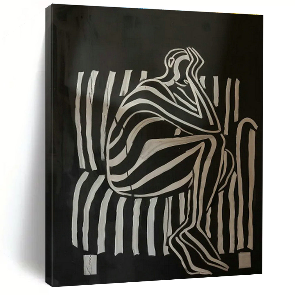 Striped Figure in Meditation Art for Yoga Studio & Minimalist Living Room DLZ0700