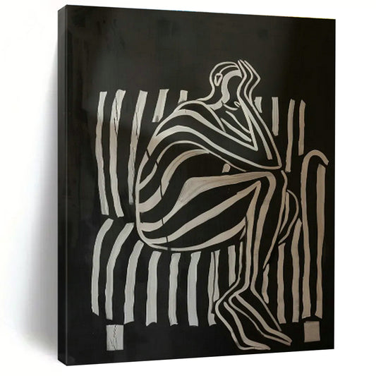 Striped Figure in Meditation Art for Yoga Studio & Minimalist Living Room DLZ0700