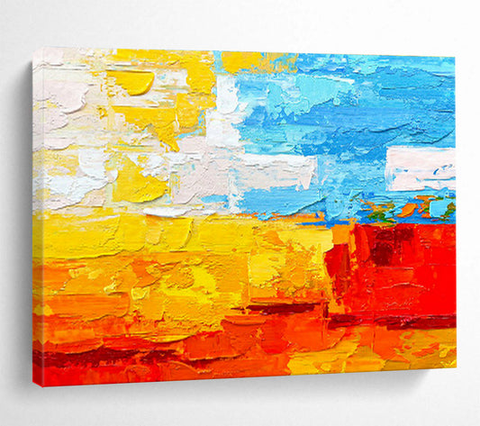 Yellow - Blue Color Block Abstract Art for Vibrant Café Wall Decor DLZ2654