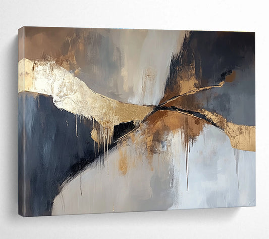 Gray, Black & Gold Abstract Flow Art for Sophisticated Boardroom & Elegant Living Room SC327