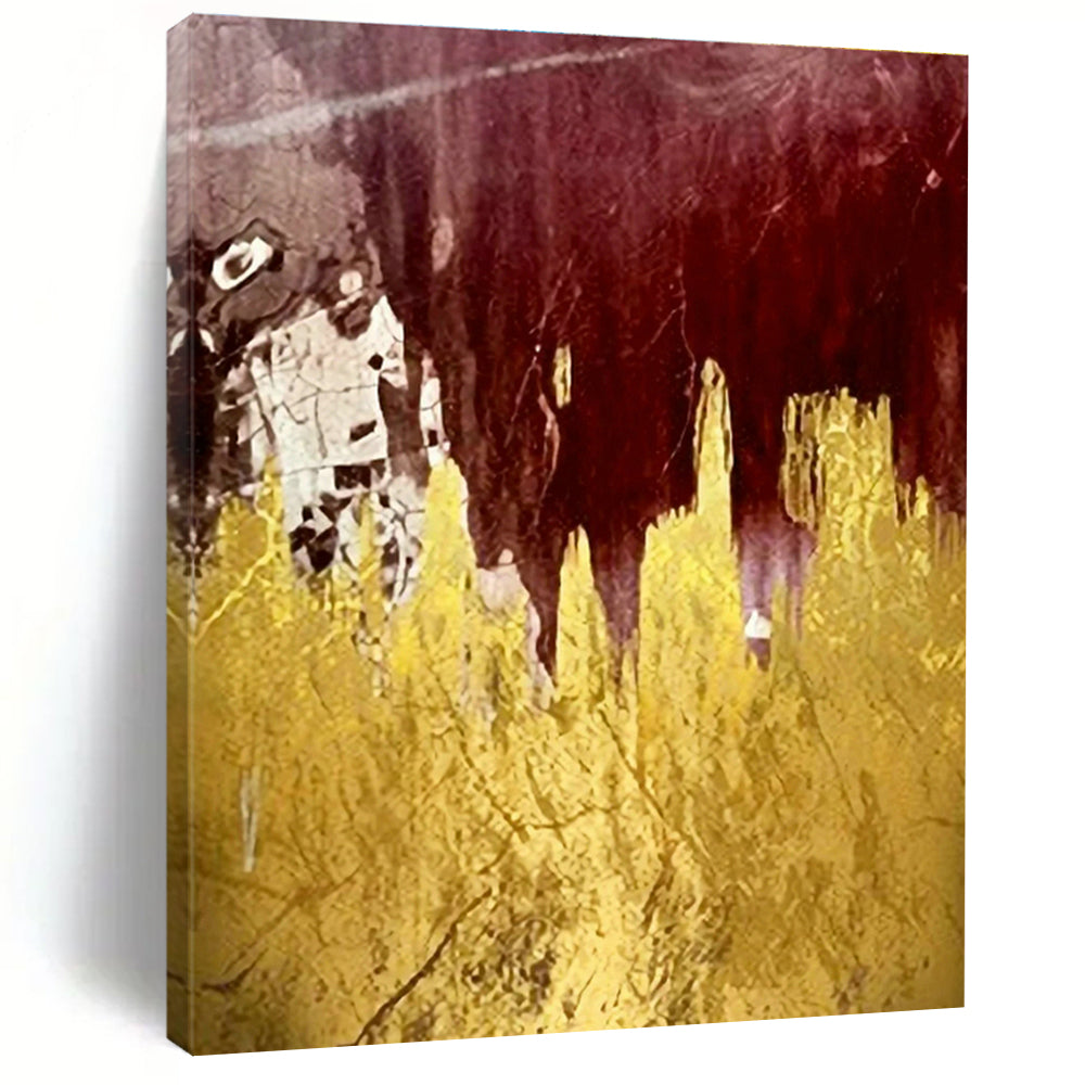 Burgundy & Gold Foil Abstract Art for Upscale Restaurant & Bohemian - Chic Bedroom DLZ1343