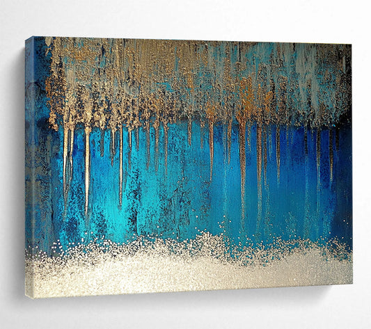 Blue and Gold Drip Art for Luxury Bathroom & Upscale Hotel Lobby SC346