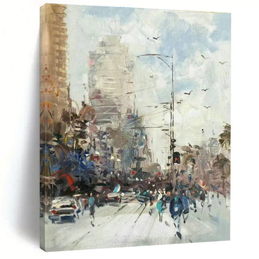 City Street Scene Oil Painting for Living Room & Office DLZ0345