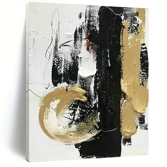 Black - Gold Abstract Brushstroke Art for Living Room & Office DLZ0434