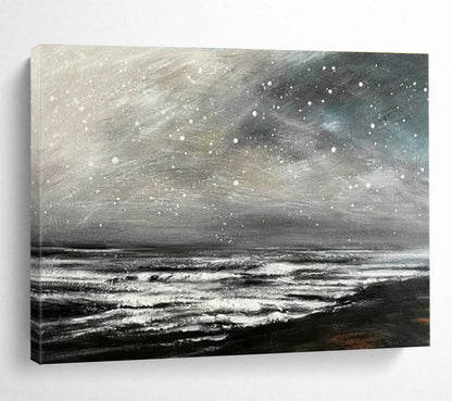 Black - White Starry Sea Oil Painting for Industrial - Style Studies DLZ2493