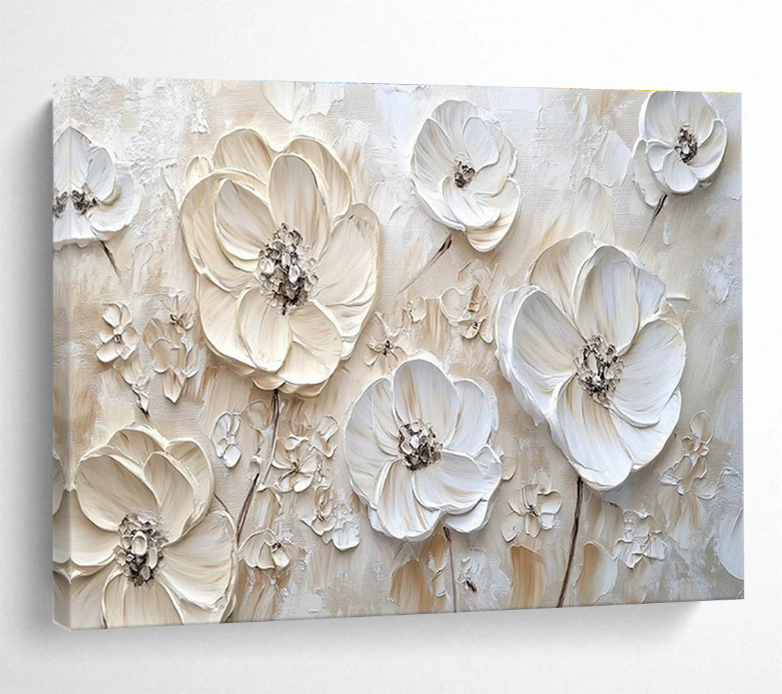 White Flower Relief Art for Minimalist Bedroom Accent Walls DLZ3290