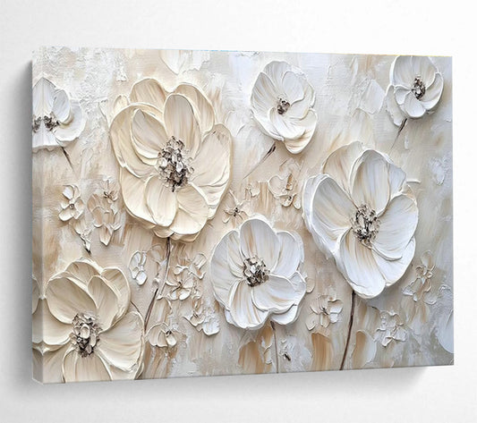 White Flower Relief Art for Minimalist Bedroom Accent Walls DLZ3290