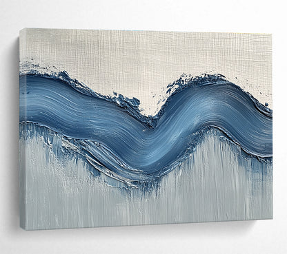 Thick Blue Wave on Gray Art for Nautical - Themed Café & Modern Hallway SC453