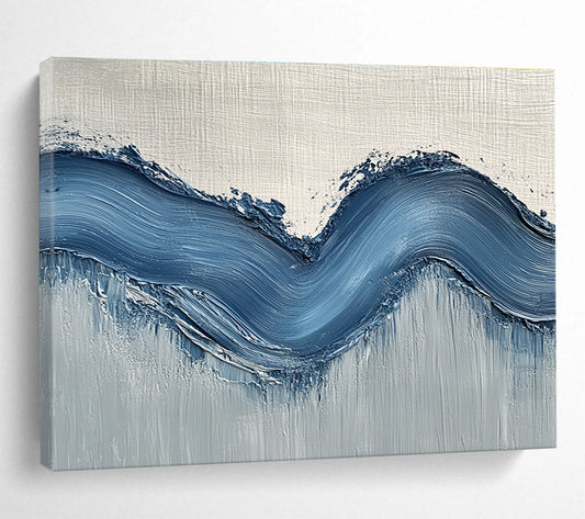 Thick Blue Wave on Gray Art for Nautical - Themed Café & Modern Hallway SC453
